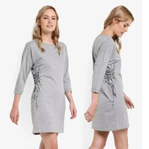 Topshop Dresses & Skirts - Topshop Lace Up Gray Mini Dress Size 4